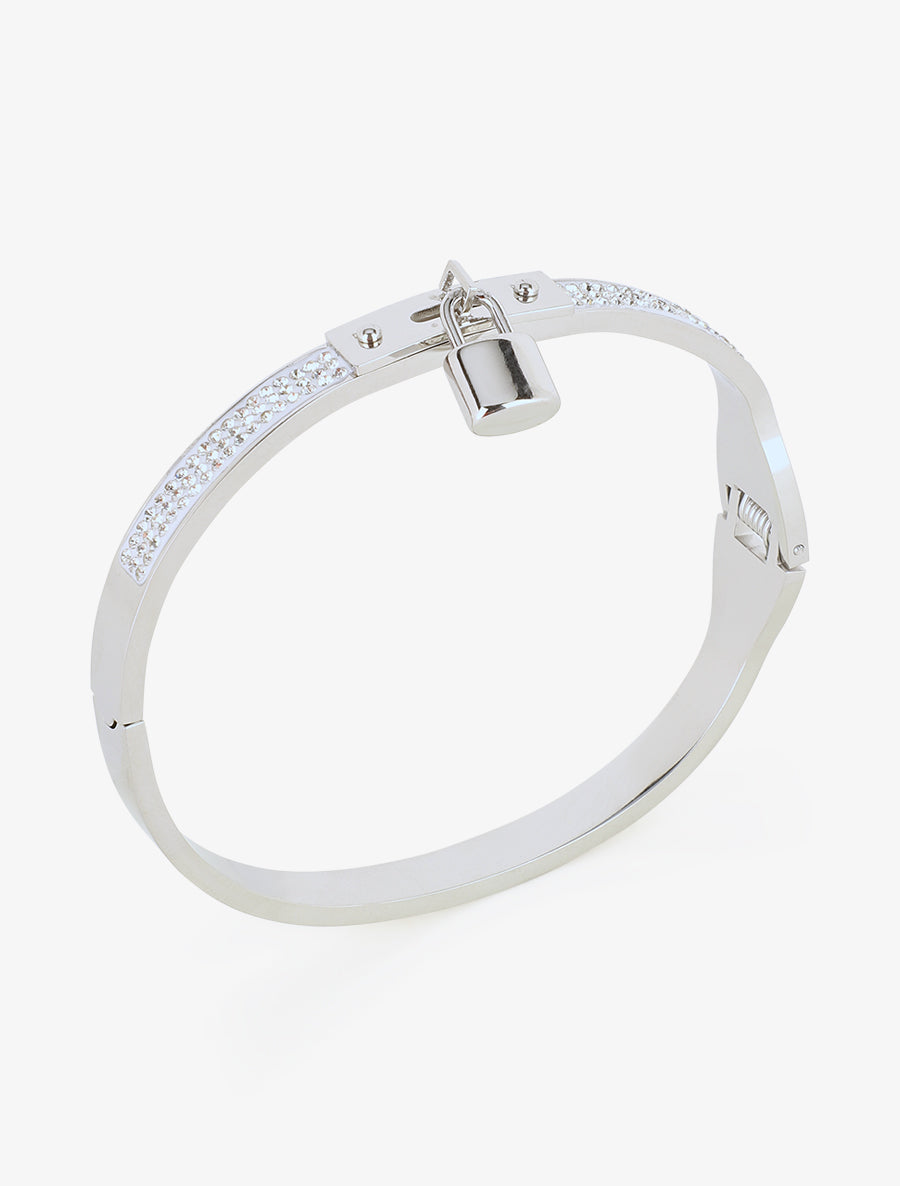 Jonc orné de zircons et cadenas - Argent - 2