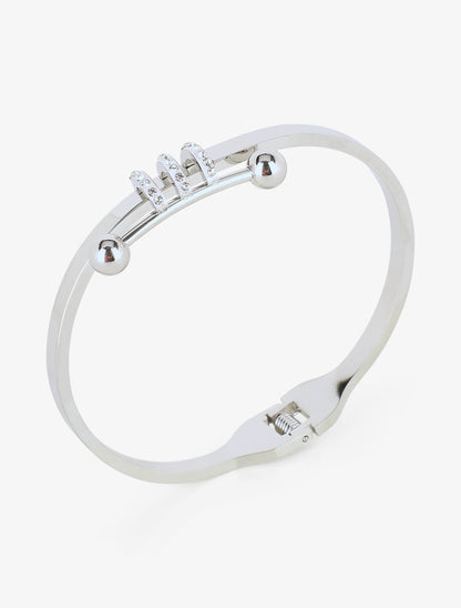 Jonc à triple demi-cercles orné de zircons - Argent - 2