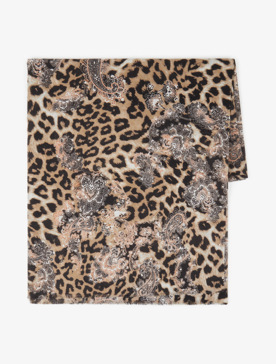 Foulard à imprimé léopard et cachemire - Beige - 2