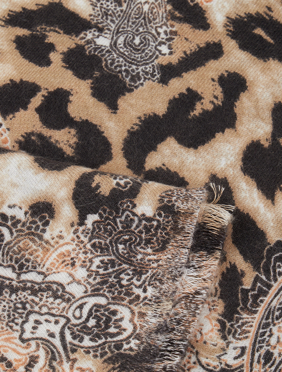 Foulard à imprimé léopard et cachemire - Beige - 3