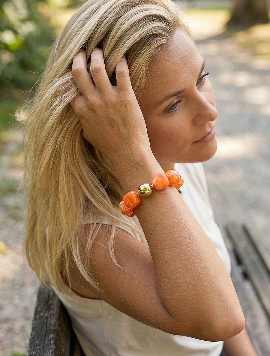 Bracelet à perles en résine et métal - Orange - 1