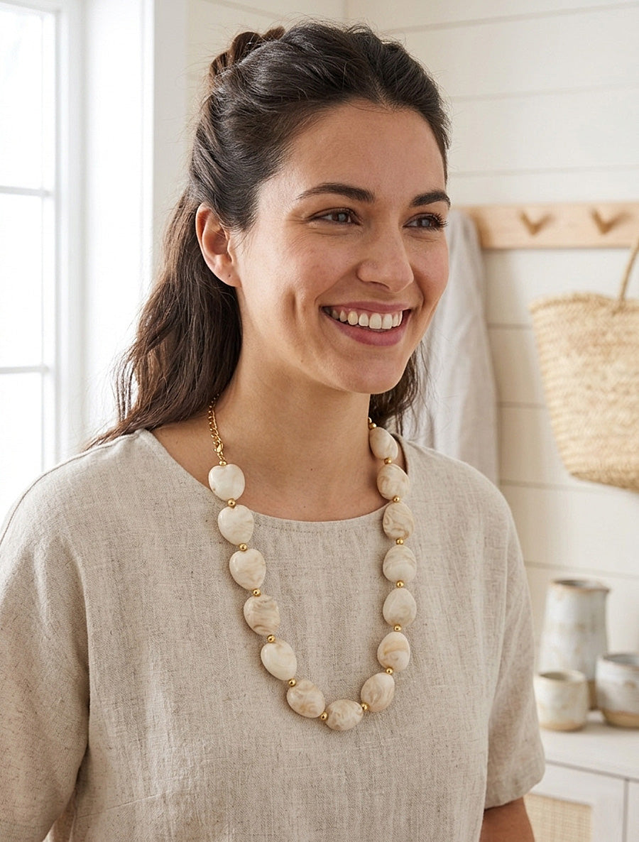 Collier à perles en résine - Beige - 1