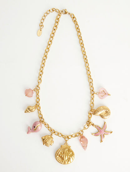 Collier fantaisie à motif marins et coeur - Rose - 2