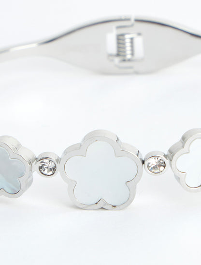Jonc à motif fleurs et zircons - Argent - 3