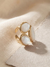 Bague ajustable à pierres en résine - Blanc - 1