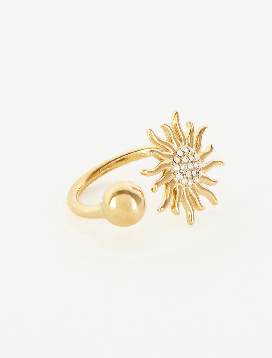 Bague ajustable motif soleil strassé - Or - 2