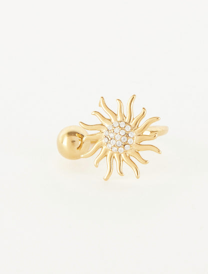 Bague ajustable motif soleil strassé - Or - 3