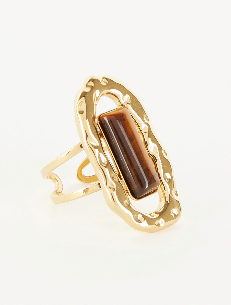 Bague ajustable à pierre colorée - Marron - 2
