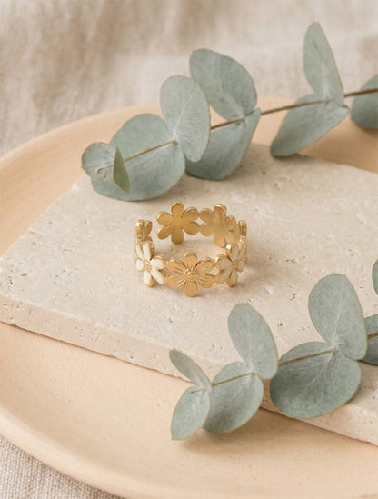 Bague ajustable à fleurs - Or/jaune - 1