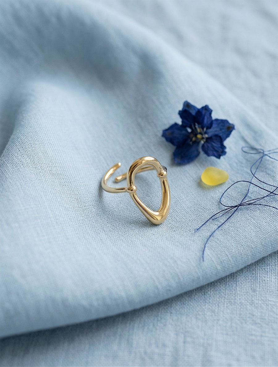 Bague ajustable motif oval ajouré - Or - 1