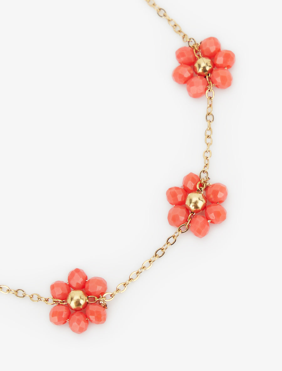 Bracelet à petites fleurs perlées et colorées - Corail - 3