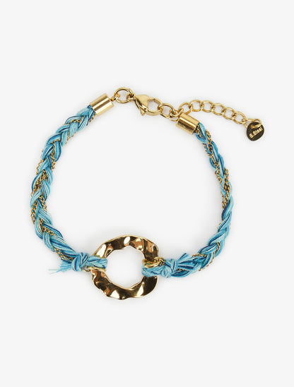 Bracelet en chaînes et fils tressés - Or/bleu - 2