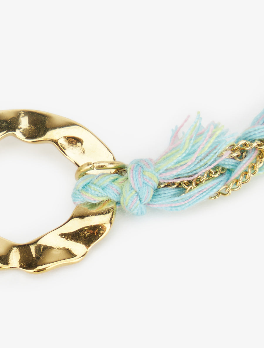 Bracelet en chaînes et fils tressés - Or/vert d&