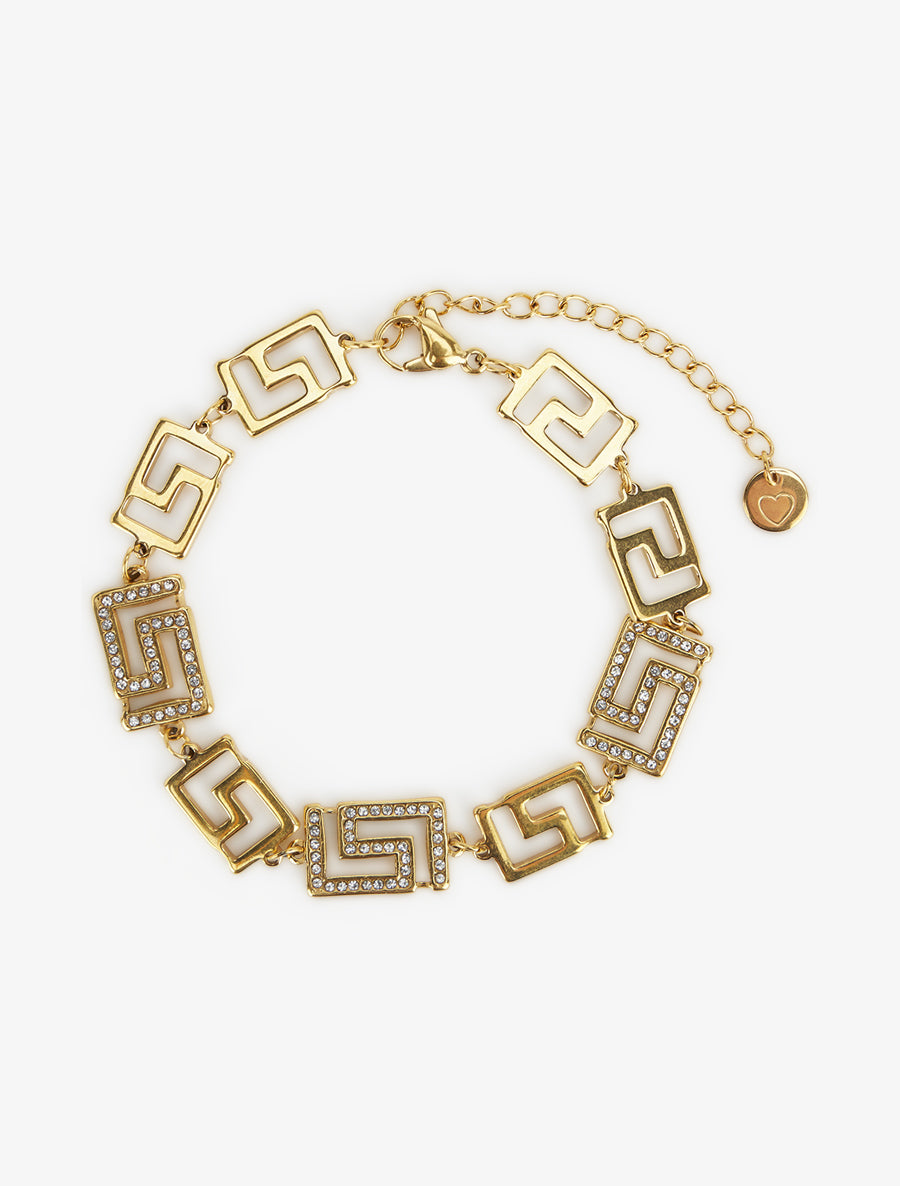 Bracelet à maillons style grec et strass - Or - 2