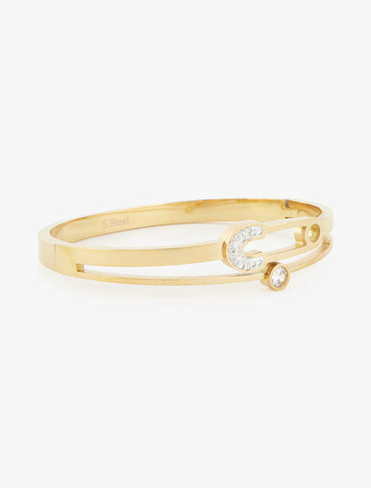 Jonc motif épingle et strass - Or - 2