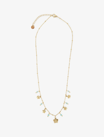 Collier petites fleurs et pierres - Or/vert d&