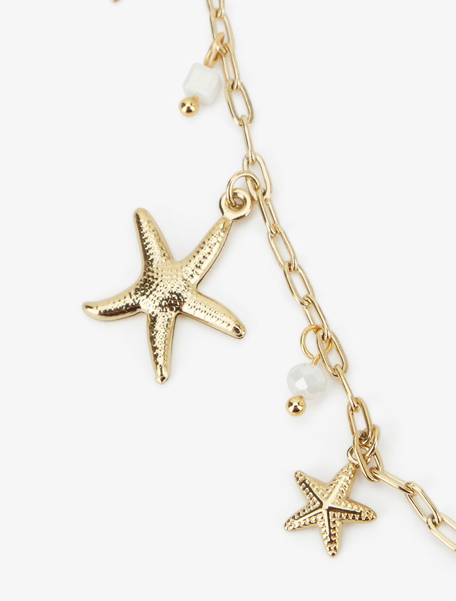 Collier à breloques étoile de mer et pierres - Or/blanc - 3