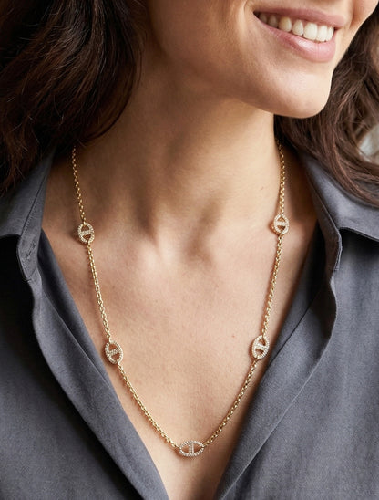 Collier à maillons marins strassés - Or - 1