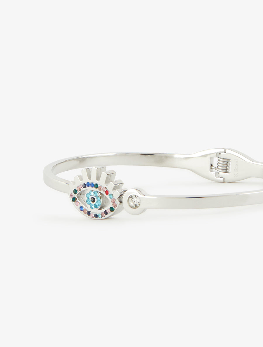 Jonc motif oeil à strass - Argent/bleu - 3