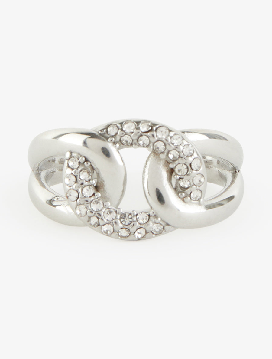 Bague ouverte à maillons entrelacés et strass - Argent - 3