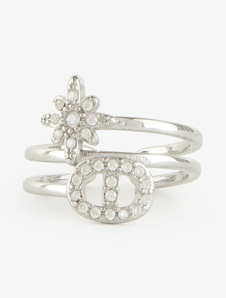 Bague à étoile et maillon strassés - Argent - 3