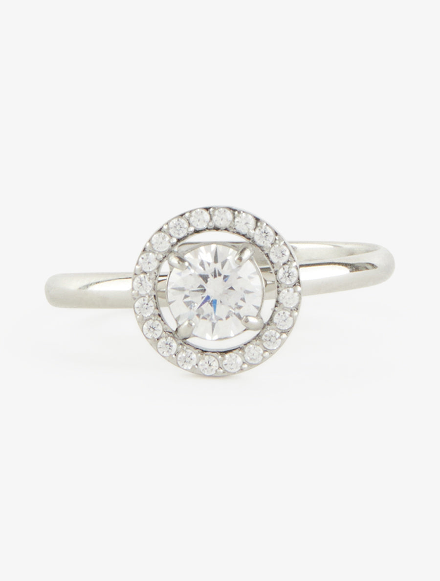 Bague style solitaire incrustée de pierres - Argent - 3