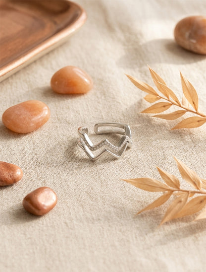 Bague zigzag à strass - Argent - 1