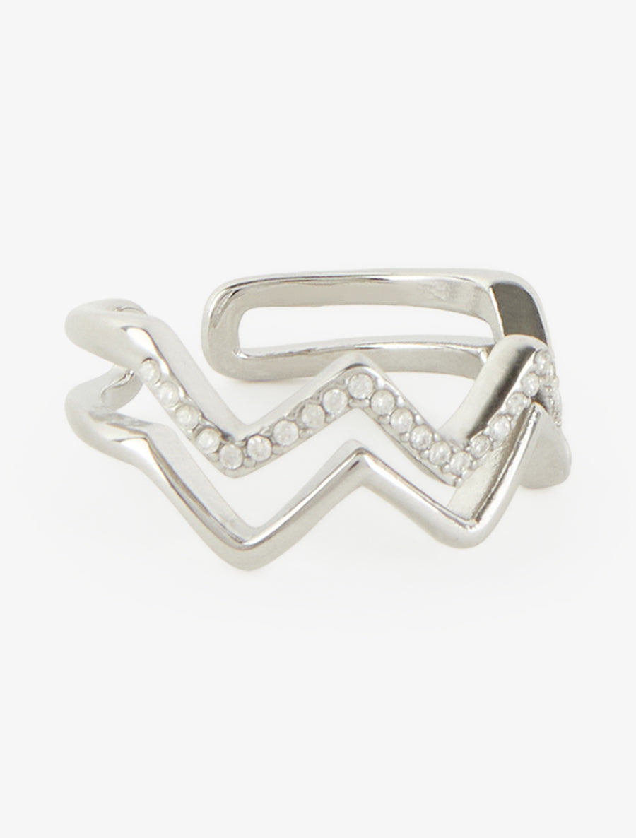 Bague zigzag à strass - Argent - 2