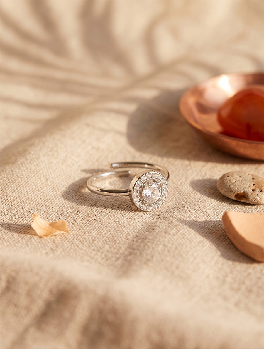 Bague style solitaire rond en zircon - Argent - 1