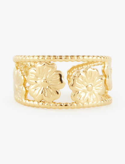 Bague à petites billes et motif floral - Or - 3