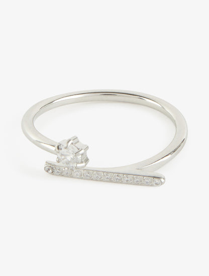 Bague fine à tige strassée - Argent - 3