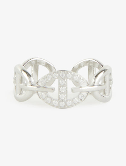 Bague style maillons marins à strass - Argent - 3