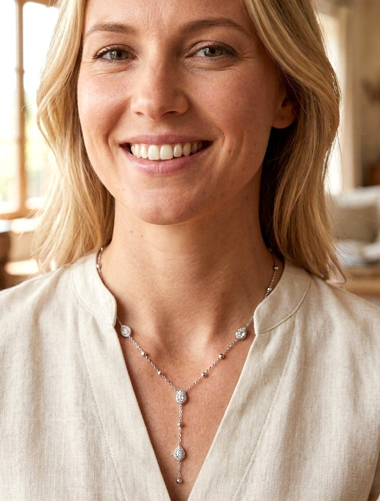 Collier en Y à bille et zircons - Argent - 1
