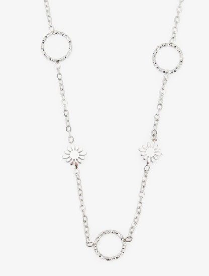 Collier en à cercles et petites fleurs - Argent - 3