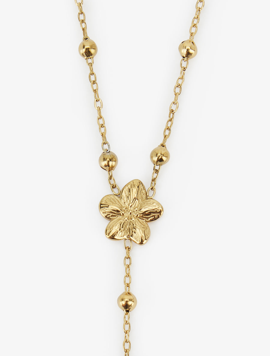 Collier en Y à bille et fleurs - Or - 3