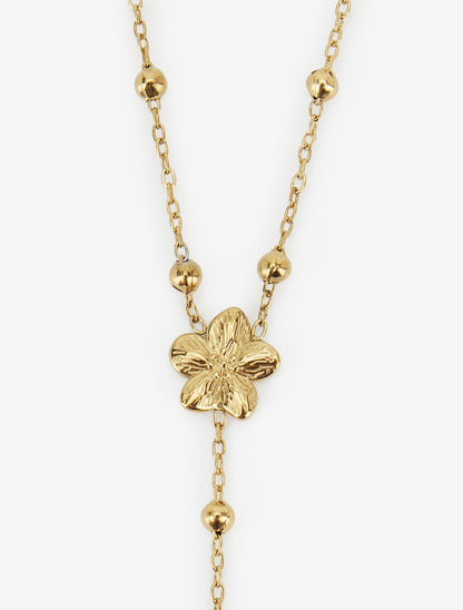 Collier en Y à bille et fleurs - Or - 3
