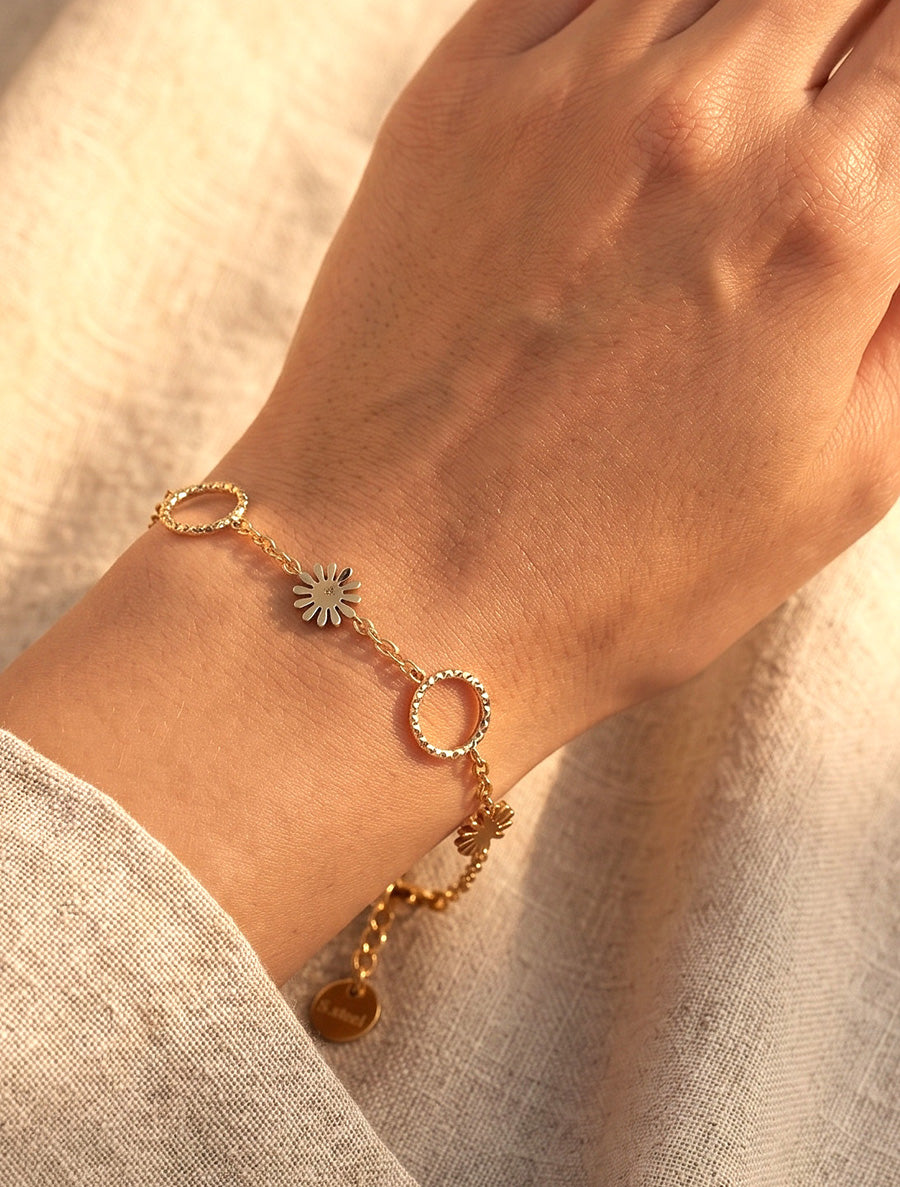 Bracelet fleurs et cercles - Or - 1