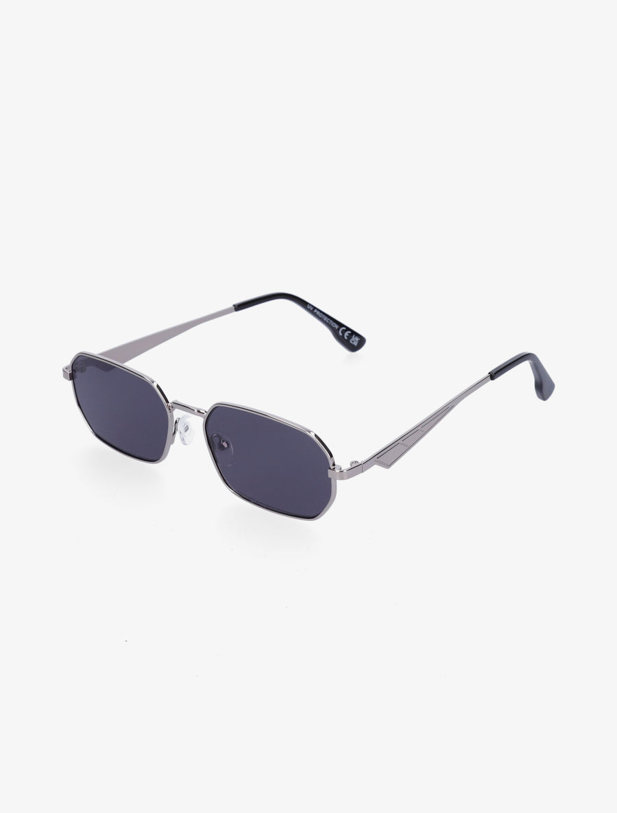 Lunettes de soleil rectangulaires à branches métalliques - Noir/argent - 1