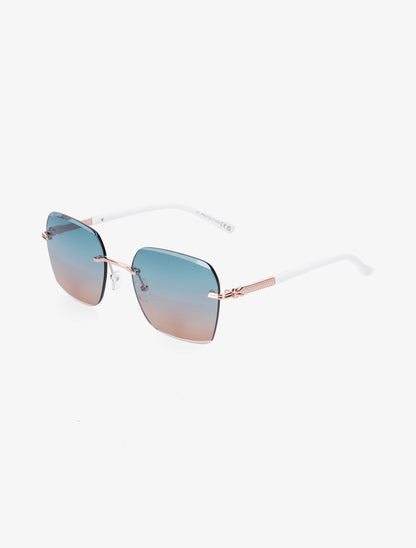 Lunettes de soleil rectangulaires - Bleu canard/camel - 1