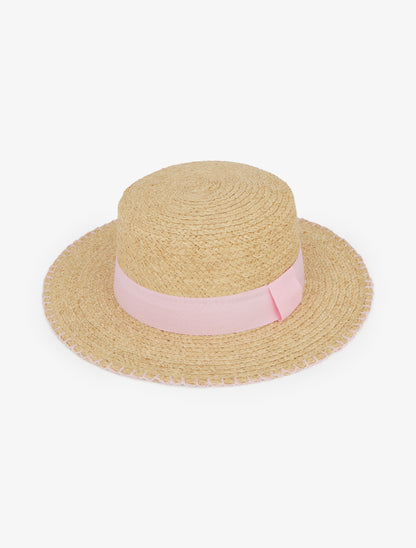 Chapeau en raphia style canotier - Rose - 1