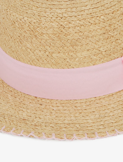 Chapeau en raphia style canotier - Rose - 2