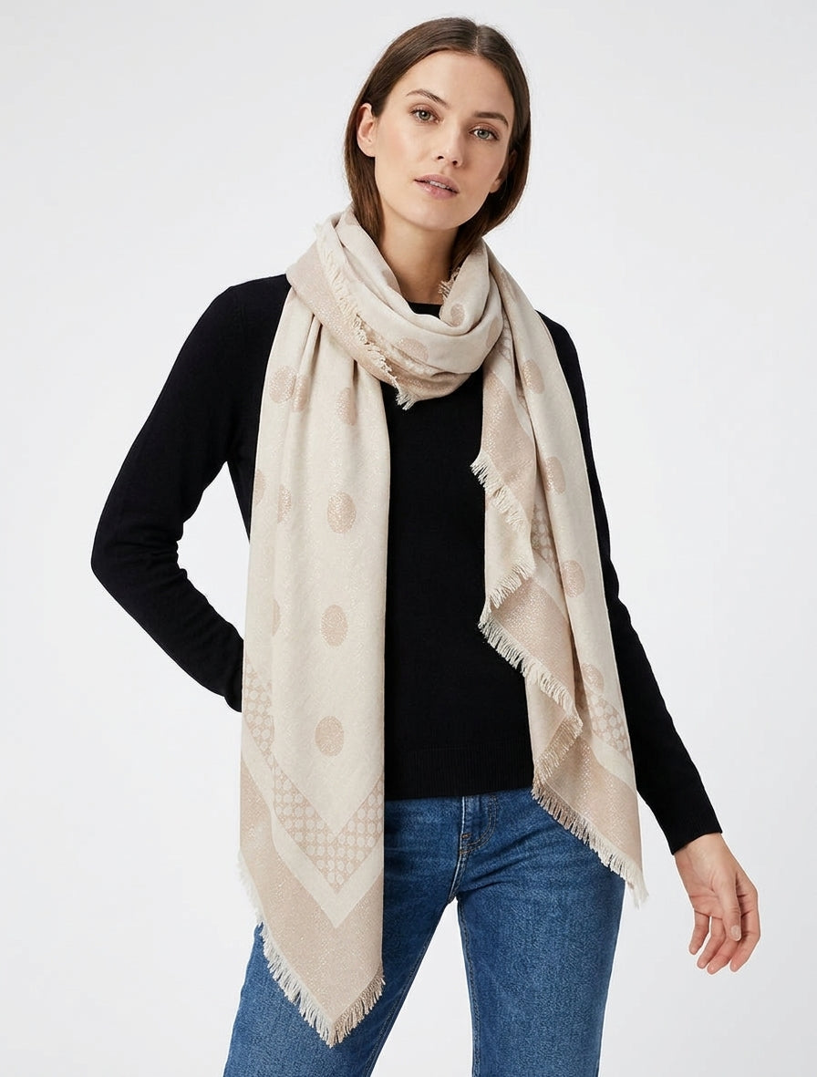 Iridescente vierkante sjaal met stippenpatroon - Beige