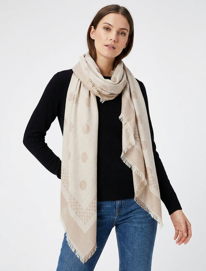 Iridescente vierkante sjaal met stippenpatroon - Beige