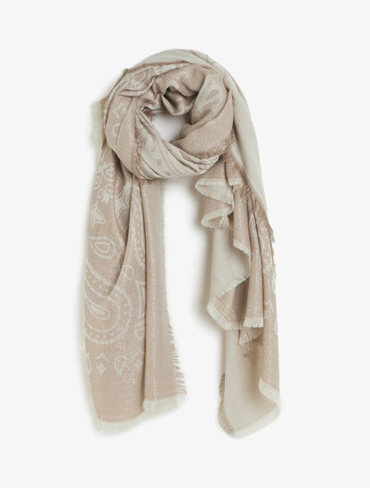 Foulard rectangulaire irisée à motif cachemire - Beige - 1