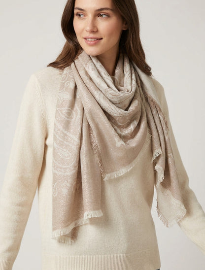Rechthoekige iriserende sjaal met paisleymotief - Beige