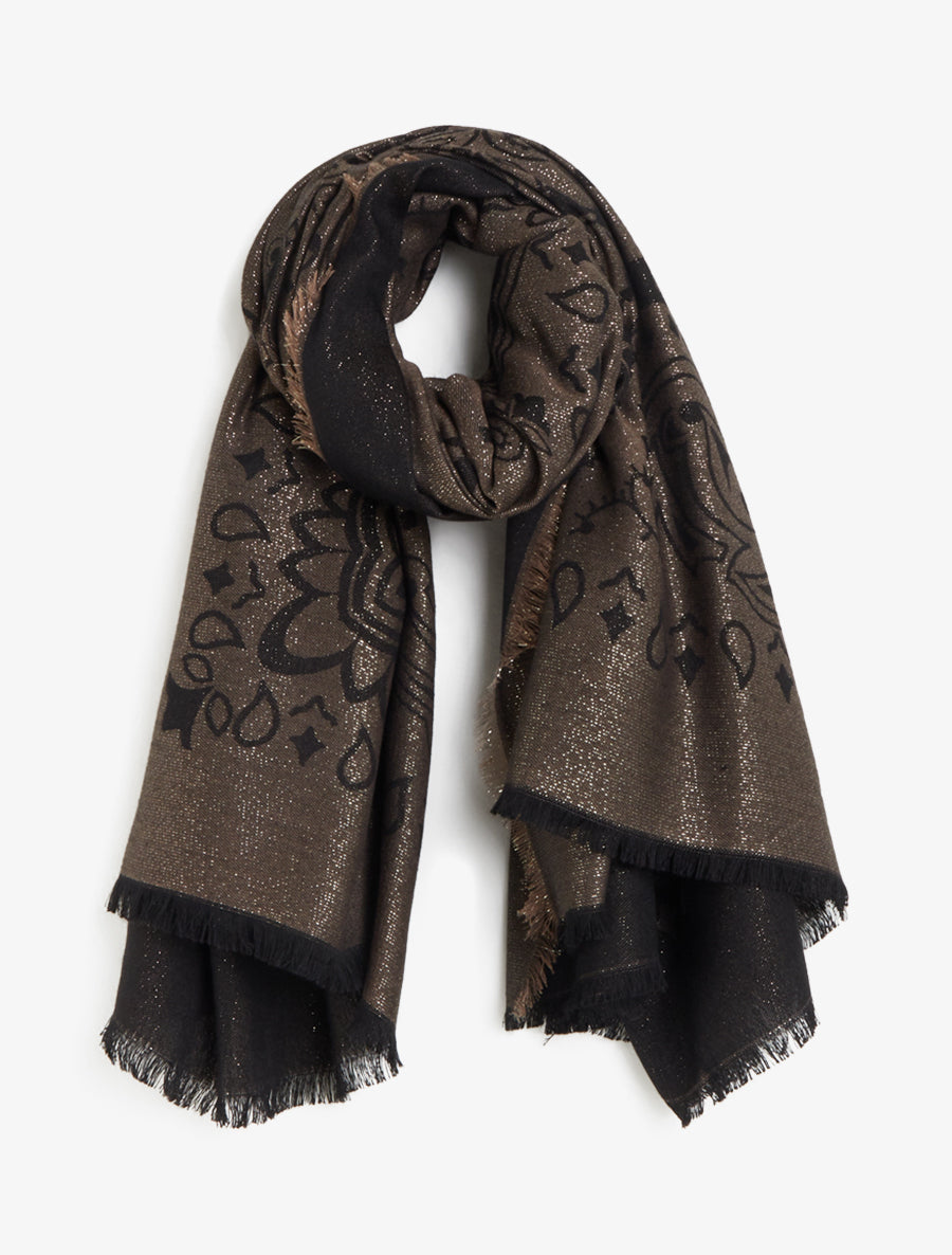 Foulard rectangulaire irisée à motif cachemire - Noir - 1