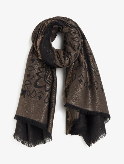 Foulard rectangulaire irisée à motif cachemire - Noir - 1