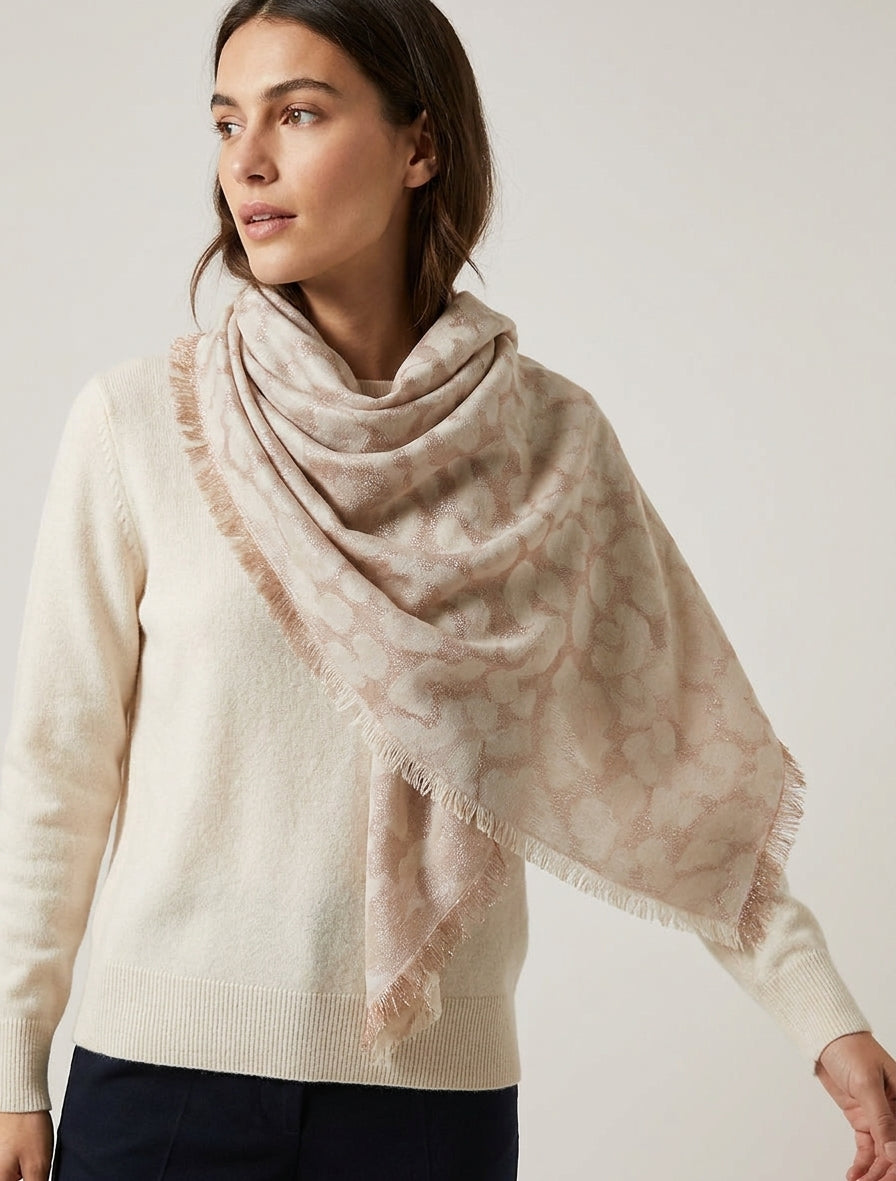 Vierkante sjaal met iriserend luipaardmotief - Beige