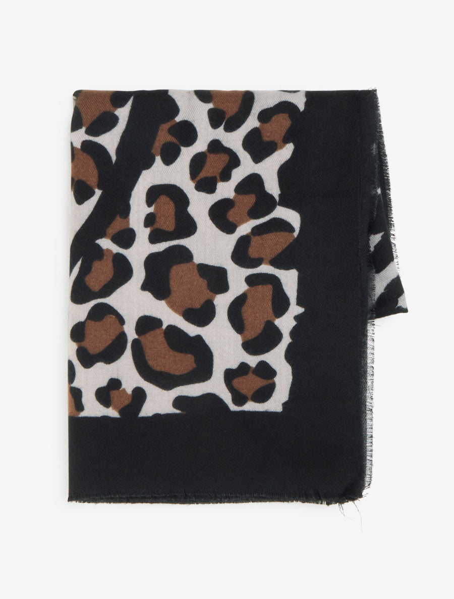 Echarpe rectangulaire à motif zèbre et léopard - Noir - 2