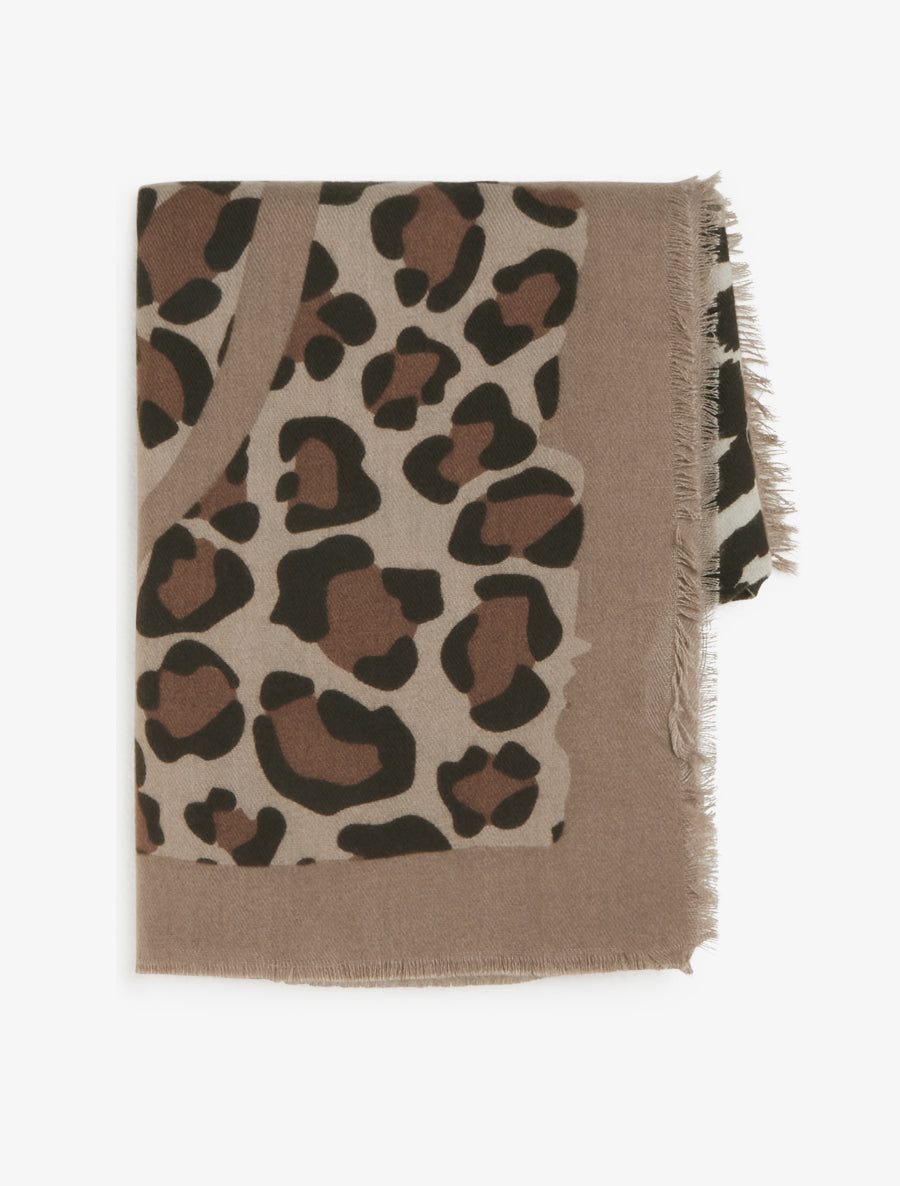 Echarpe rectangulaire à motif zèbre et léopard - Beige - 2
